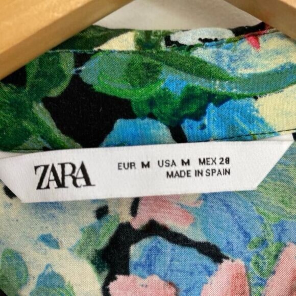 Zara Women's M Blue Pink Pastel Watercolor Button Down Shirt Top Hawaiian Beach - Picture 5 of 14